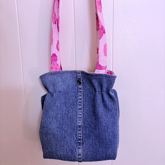 Shoulder Bag, Bow, Denim, Plaid, Purse, Handbag, Pocketbook - Picture 3 of 6